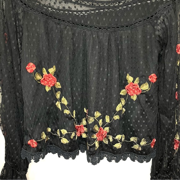 Saylor Mesh Swiss Dot Whimsigoth Delilah Embroidered Floral Sheer Blouse Small - Picture 6 of 12